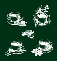 the vector vintage style illustration on theme of coffee.