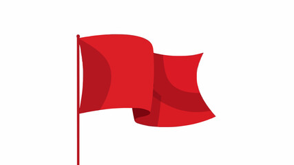 A red flag waving on a pole against a white background with a bold and attention-grabbing mood.