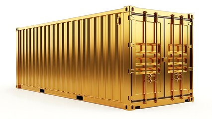Luxury golden shipping container isolated on white background