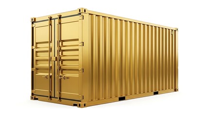 Bright gold metal shipping container isolated on white background