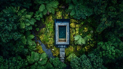 Aerial View of a Rectangular Glass Structure Surrounded by Lush Greenery