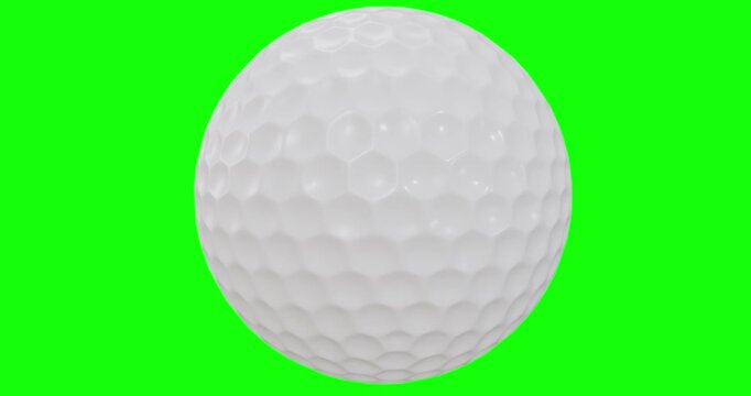 Seamless looping American golf ball with hexagonal dimples isolated random axis rotation footage with green screen.  3D FX animation.
