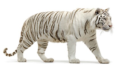 Fototapeta premium Side view of a white tiger isolated on the white background 