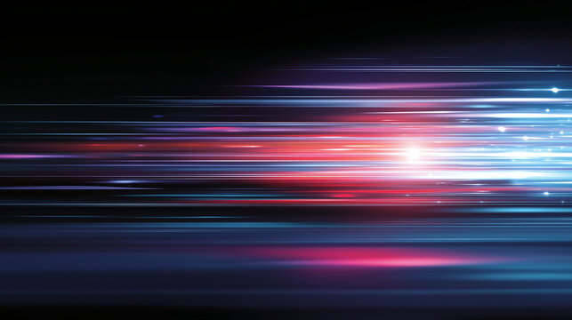 Lightspeed background with neon light trails and glowing lines. vector illustration of a fast motion blur effect in blue, purple, and pink colors for digital technology design. - Powered by Adobe