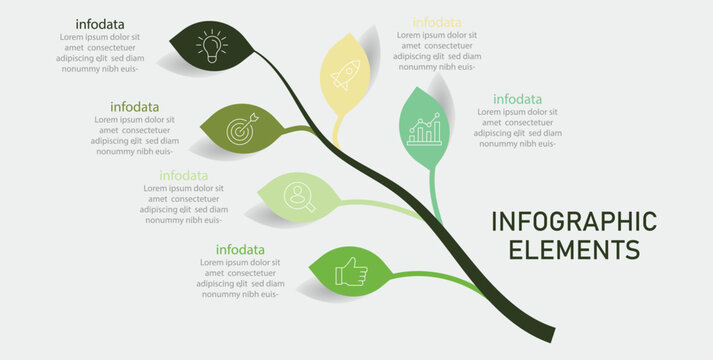 Tree of Success business infographic growth strategy line 6 steps. Timeline template for business presentation. vector