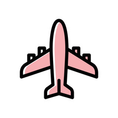 A flat, minimalist airplane icon