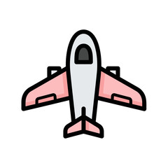 A flat, minimalist airplane icon