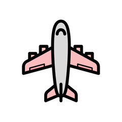 A flat, minimalist airplane icon