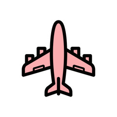 A flat, minimalist airplane icon