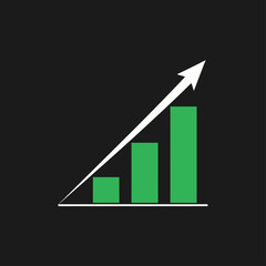 a bar chart with an upward trending white arrow
