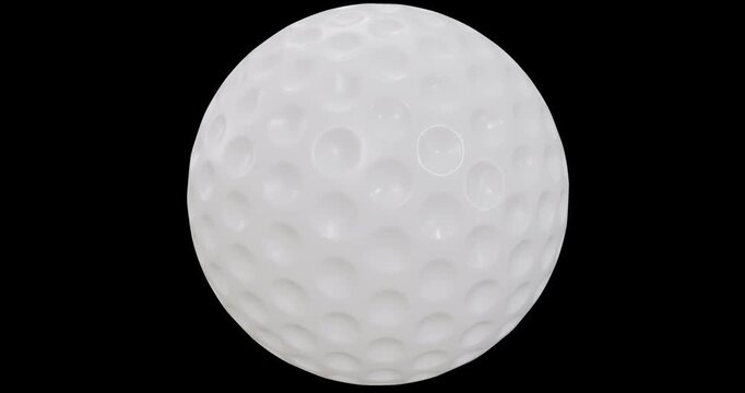 Seamless looping Britain golf ball with hexagonal dimples isolated horizontal axis rotation footage with alpha channel (Prores, 4K).  3D FX animation.
