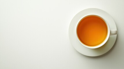 A Close-Up View of a White Cup Filled with Warm Orange Tea on a Minimalist Background for Relaxation and Wellness Themes