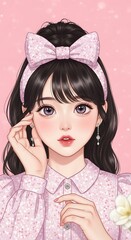 Beautiful girl with a pink bow and dress.