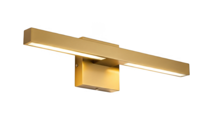 Modern gold wall light fixture with sleek rectangular design isolated on transparent background