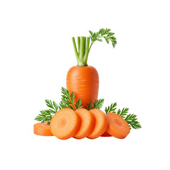 Fresh carrot with leaves and slices