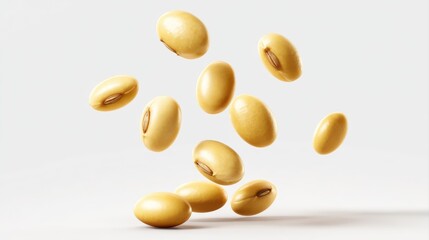 Soybeans levitate isolated on a white background.