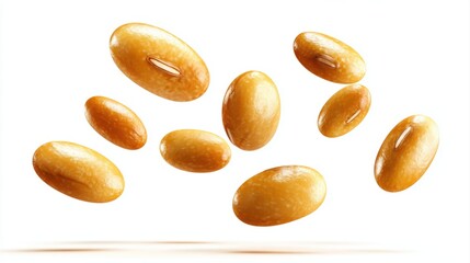 Soybeans levitate isolated on a white background.