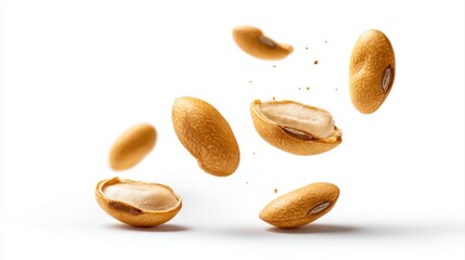 Soybeans levitate isolated on a white background.