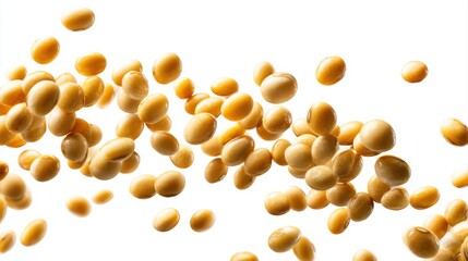 Soybeans levitate isolated on a white background.