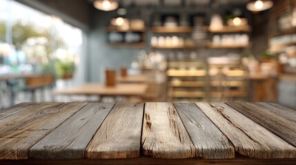 Wooden board empty table background. abstract blurred bakery shop background