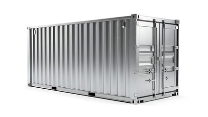 Isolated silver shipping container for global logistics and cargo transport