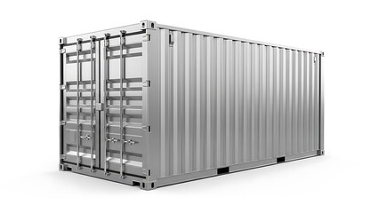 Silver metal shipping cargo container isolated on white background