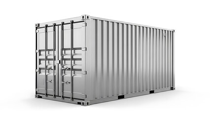 Isolated silver cargo shipping container on white background
