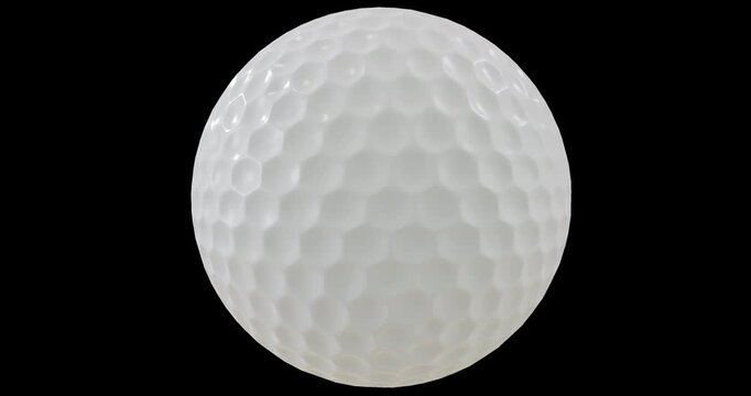 Seamless looping American golf ball with hexagonal dimples isolated random axis rotation footage with alpha channel (Prores, 4K).  Studio light. 3D FX animation.
