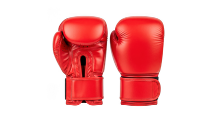 A pair of red boxing gloves on isolated transparent background
