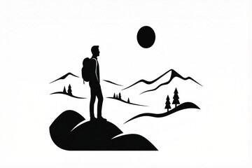 Hiker Mountain Adventure Sunset Journey Silhouette