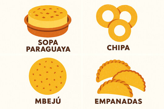 Paraguayan cuisine vector icons rugged flat style