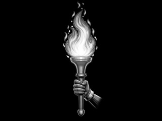 Hand holding a blazing torch isolated on transparent background