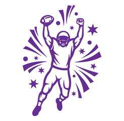 Fototapeta premium Silhouette american football player celebrating a victory holding the ball in the air