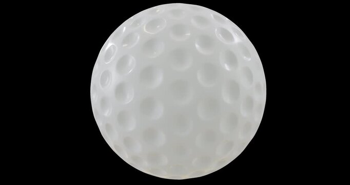 Seamless looping Britain golf ball with hexagonal dimples isolated random axis rotation footage with alpha channel (Prores, 4K).  Studio light. 3D FX animation.
