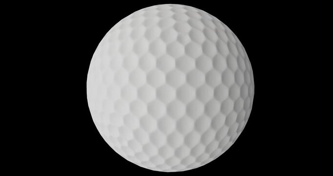 Seamless looping American golf ball with hexagonal dimples isolated vertical axis rotation footage with alpha channel (Prores, 4K).  Matte studio lighting. 3D FX animation.
