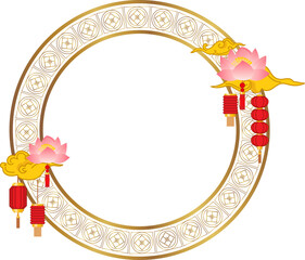 Chinese New Year Circular Frame with Lantern Illustration for Chinese New Year and Festival Design