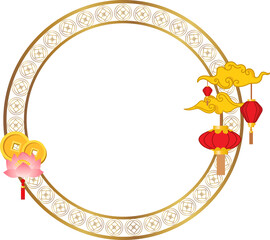 Circular Festival Frame with Gold Cloud Illustration for Chinese New Year and Festival Design