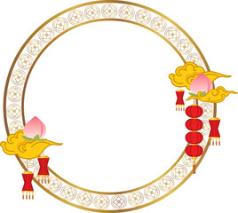 Gold Border Round Frame Illustration for Chinese New Year and Festival Design