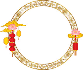 Lantern Accent Circular Frame Illustration for Chinese New Year and Festival Design