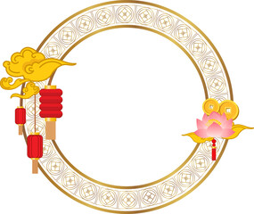 Elegant Round Frame with Gold Detail Illustration for Chinese New Year and Festival Design