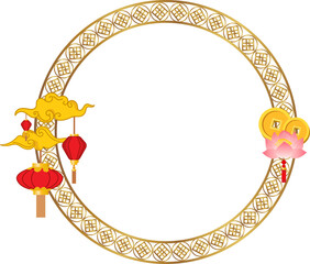 Round Frame with Red Lantern Illustration for Chinese New Year and Festival Design