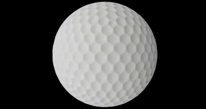 Seamless looping American golf ball with hexagonal dimples isolated horizontal axis rotation footage with alpha channel (Prores, 4K). Matte studio lighting. 3D FX animation.
