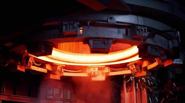 Induction ladle preheating captured in medium shot focusing on electromagnetic coils generating heat for rapid and precise temperature control.