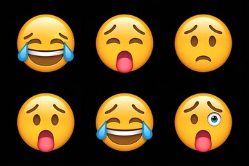 Obraz premium A collection of laughing and playful emojis on a black background