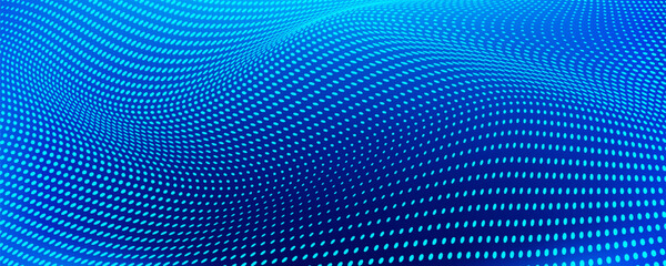 Wave of particles on dark background. Technology backdrop. Pattern for presentations. 3d