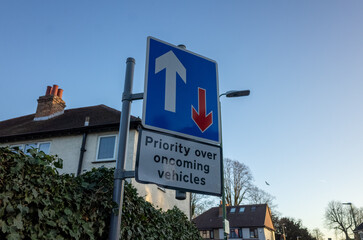 Traffic sign under clear blue sky
