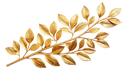 Golden branch with metallic leaves, isolated on white background.png