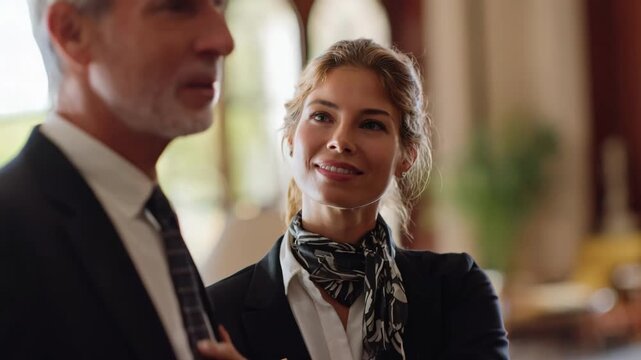 Medium shot depicting a concierge offering personalized itinerary planning reflecting dedicated and customized hospitality assistance.