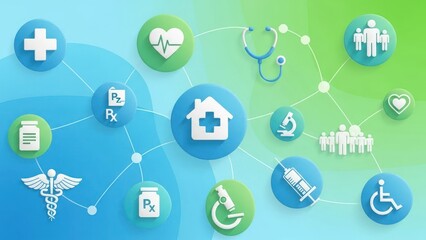 comprehensive healthcare network illustration depicting medical services and facilities