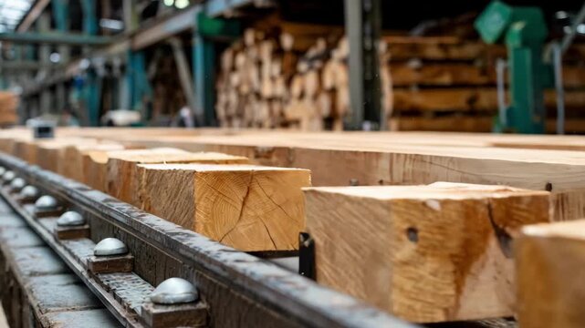 Medium shot of mechanical sensors embedded in a conveyor system measuring wood density and moisture for precise grading of lumber in an industrial setting